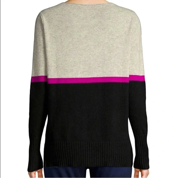 RAFFI 100% Cashmere Women Sweater ColorBlock Preppy Clueless Gray Black Magenta - Picture 4 of 12